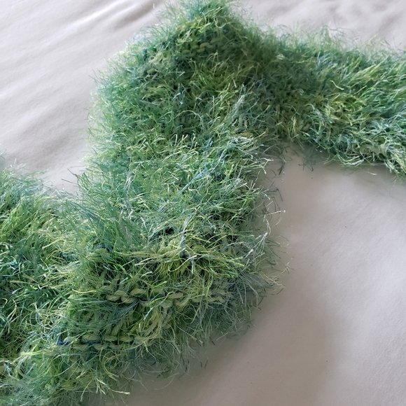 Handmade Knit Fuzzy Green and Blue Scarf - Picture 3 of 5